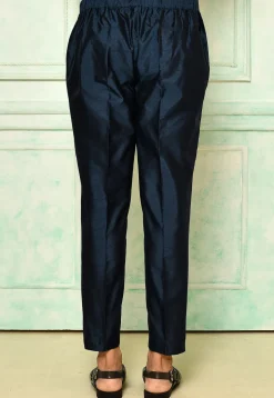 Solid Color Dupion Silk Pant in Navy Blue