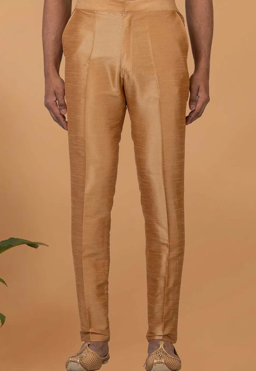 Solid Color Dupion Silk Pant in Beige