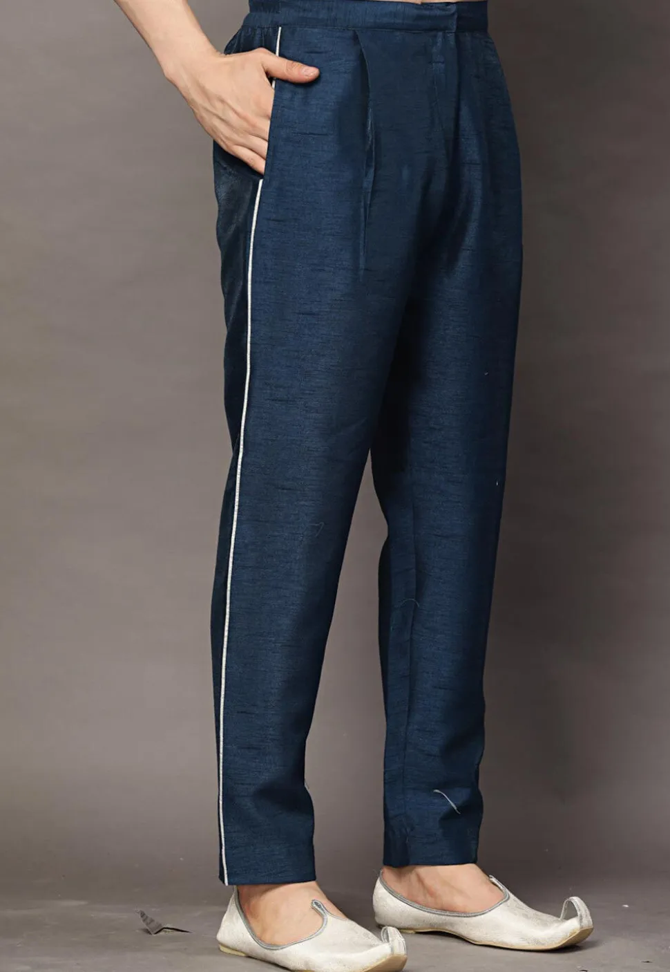 Solid Color Dupion Silk Pajama in Blue