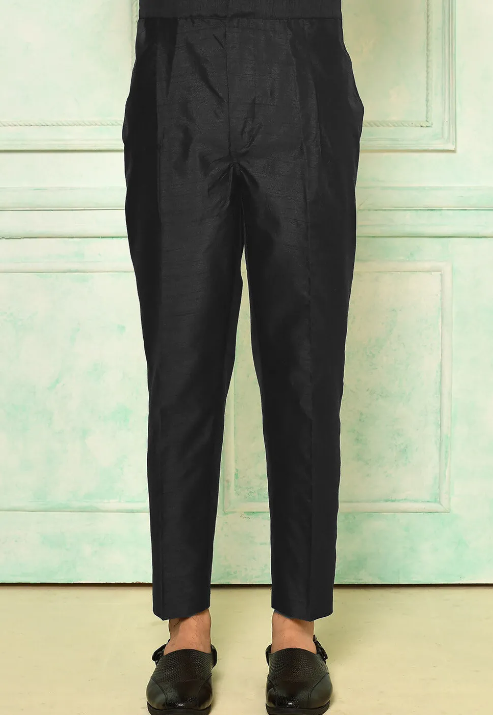 Solid Color Dupion Silk Pant in Black