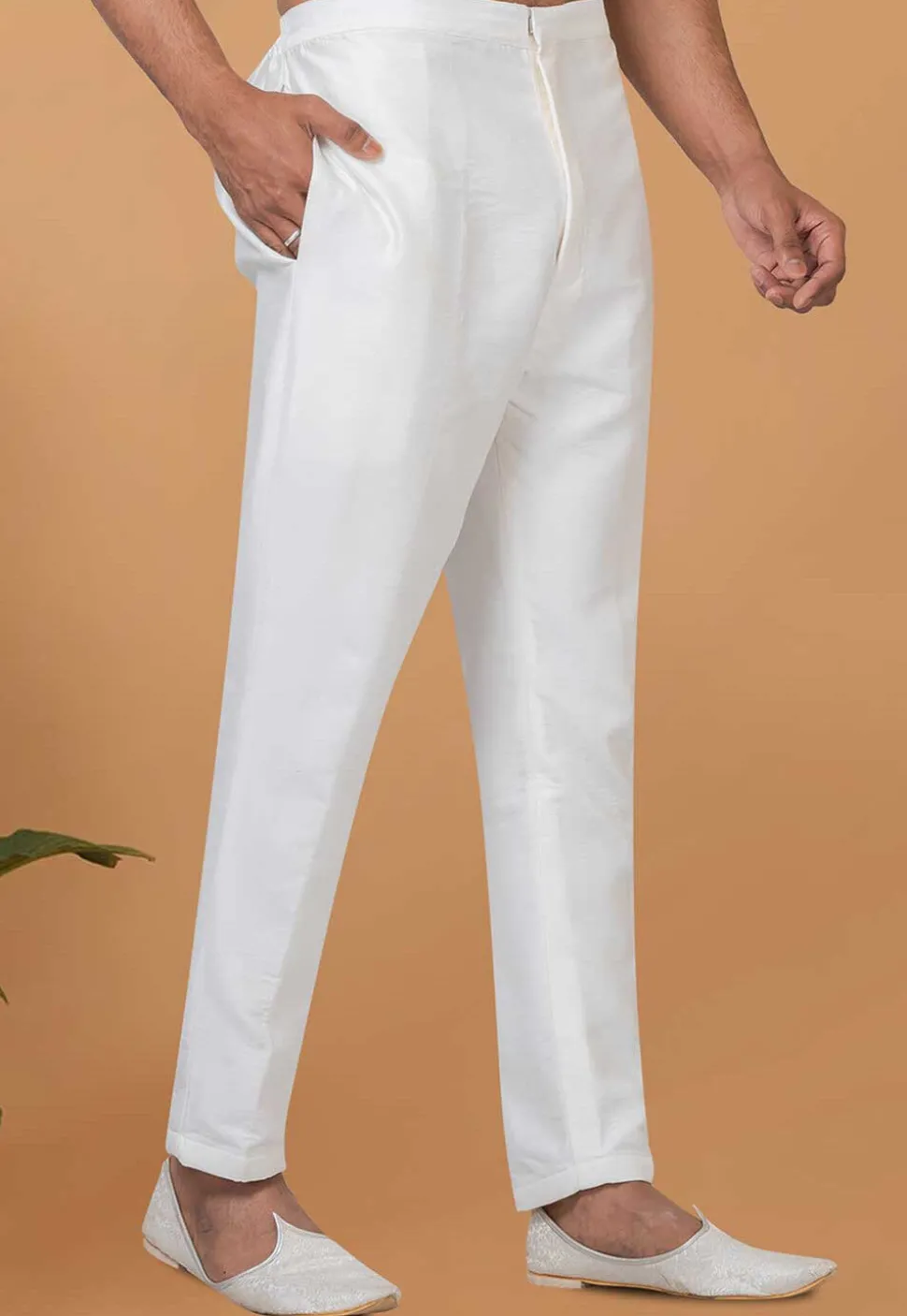 Solid Color Dupion Silk Pant in Off White