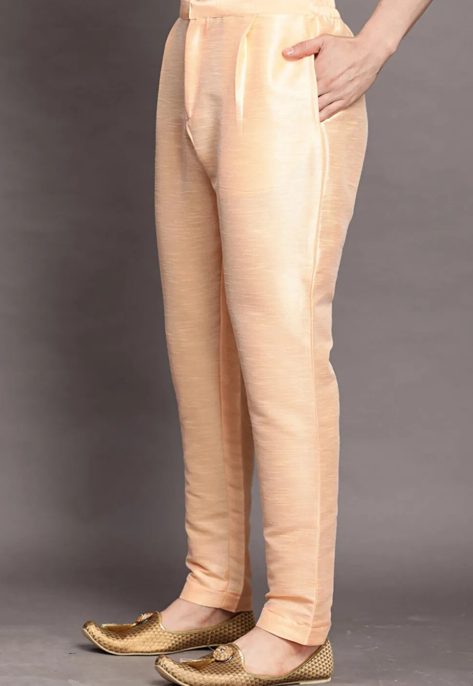 Solid Color Dupion Silk Pajama in Light Beige