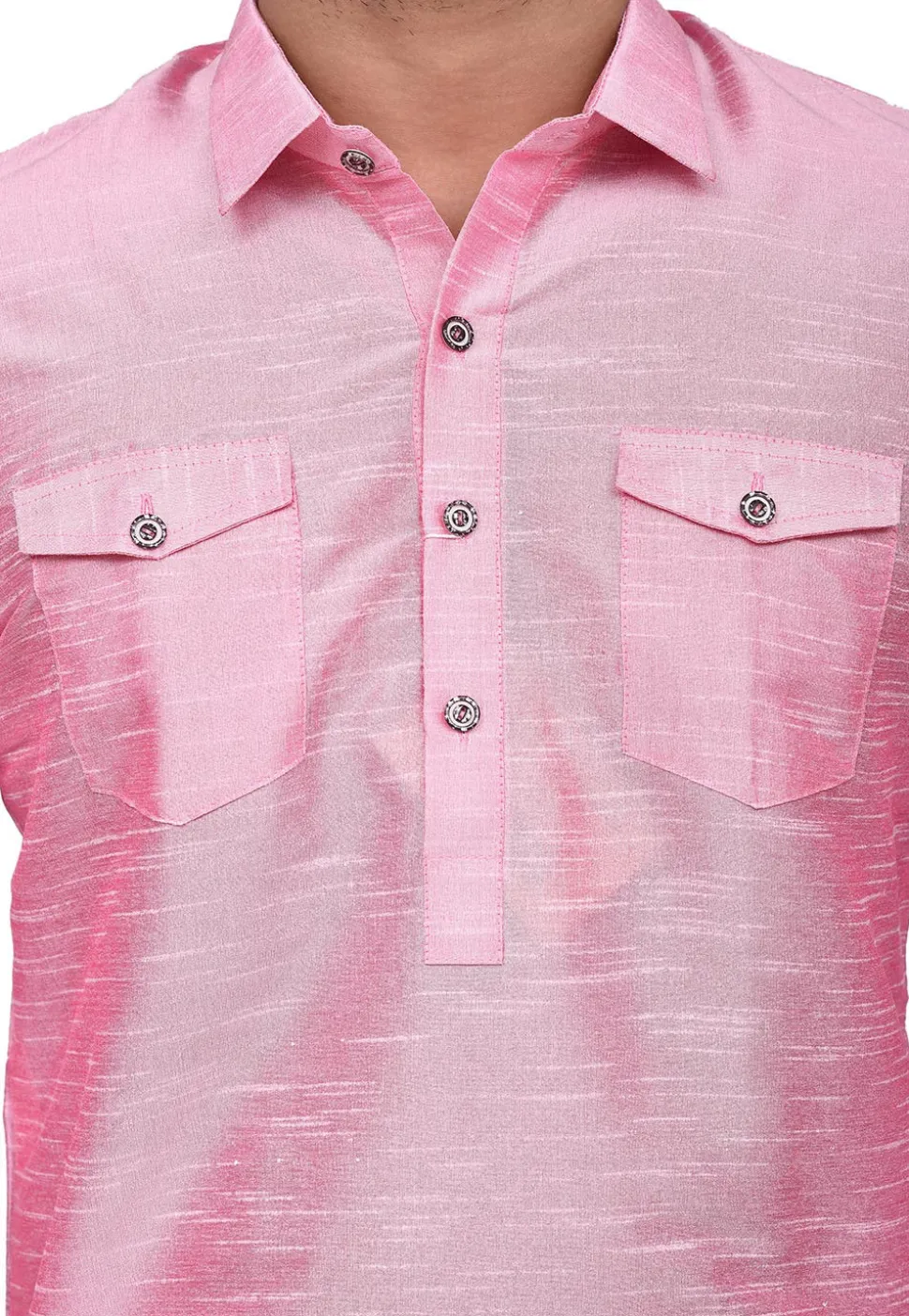 Solid Color Dupion Silk Pathani Suit in Pink