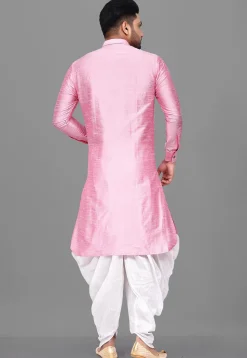 Solid Color Dupion Silk Pathani Suit in Pink