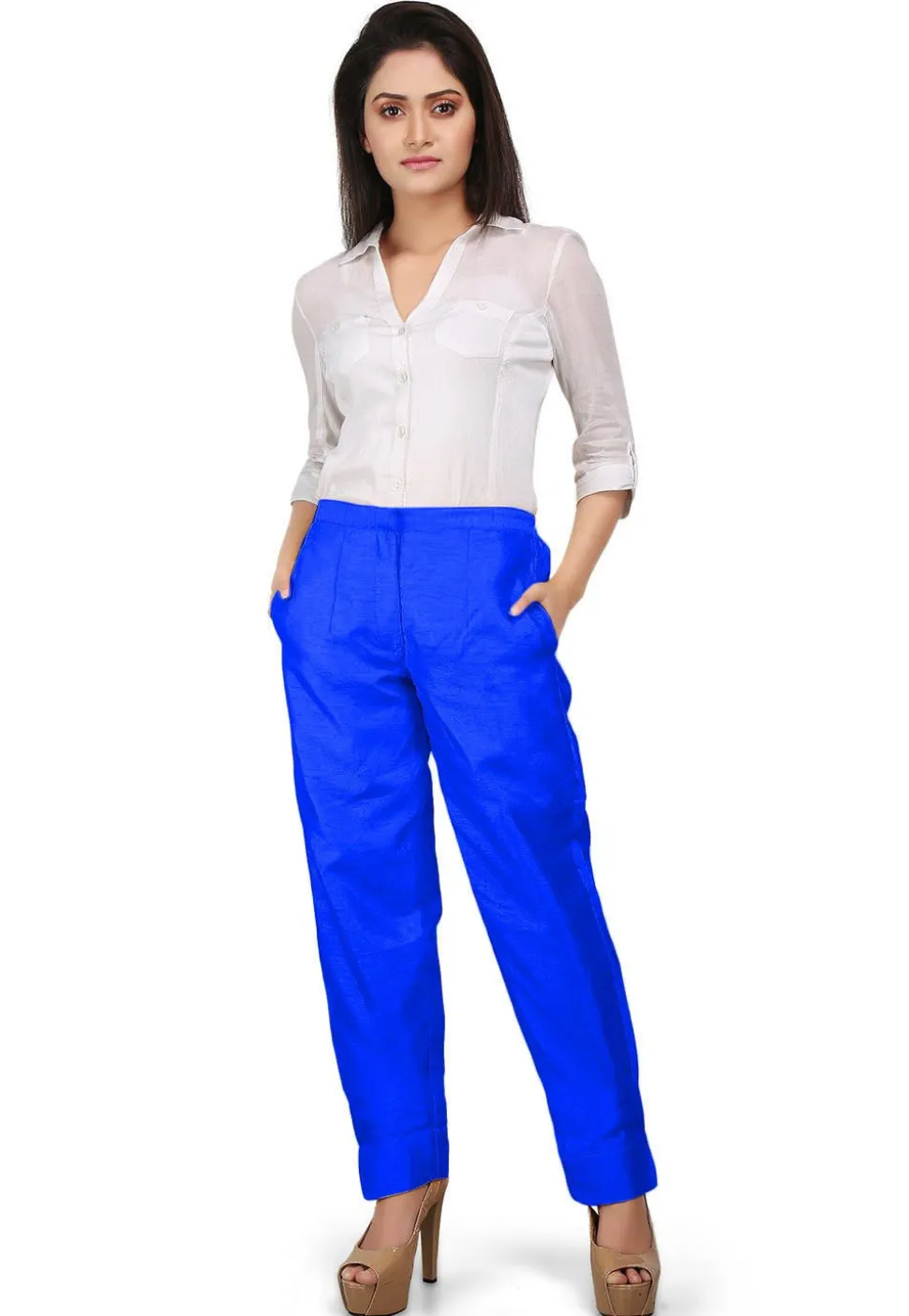 Solid Color Dupion Silk Pant in Royal Blue
