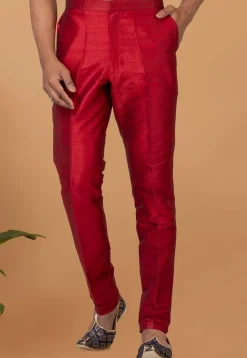 Solid Color Dupion Silk Pant in Red