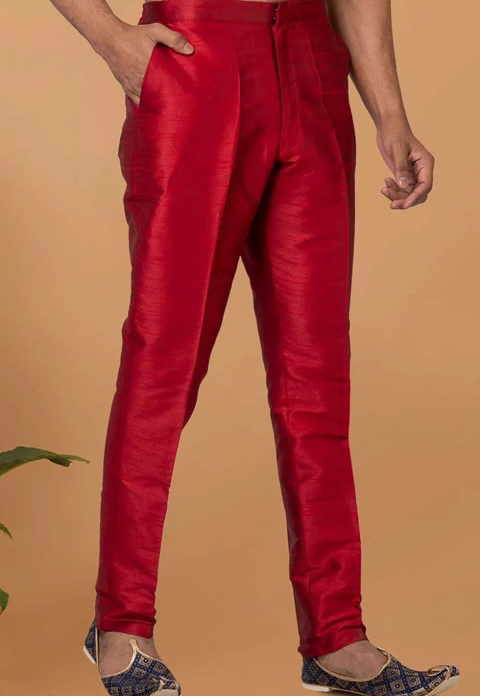 Solid Color Dupion Silk Pant in Red