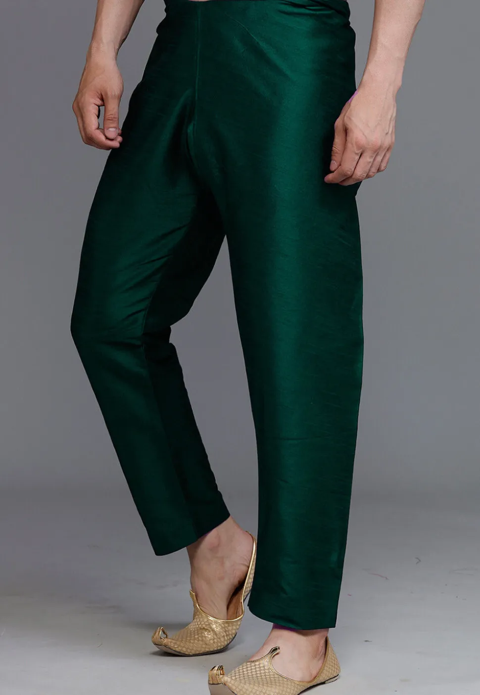 Solid Color Dupion Silk Pajama in Dark Green