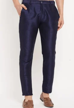 Solid Color Dupion Silk Pant in Navy Blue
