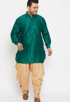 Solid Color Dupion Silk Short Dhoti Kurta in Teal Green