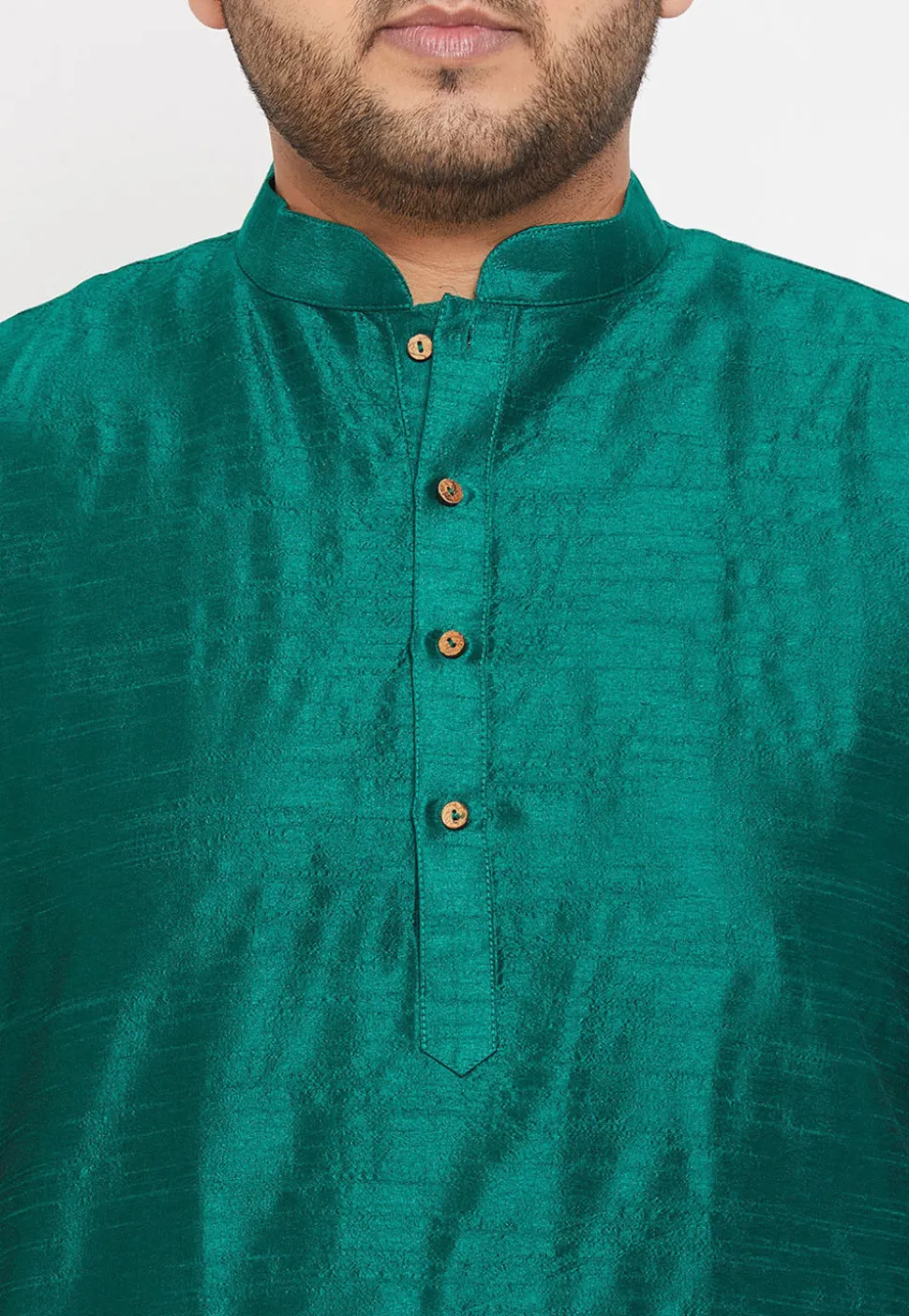 Solid Color Dupion Silk Short Dhoti Kurta in Teal Green