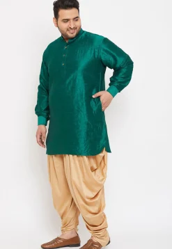 Solid Color Dupion Silk Short Dhoti Kurta in Teal Green