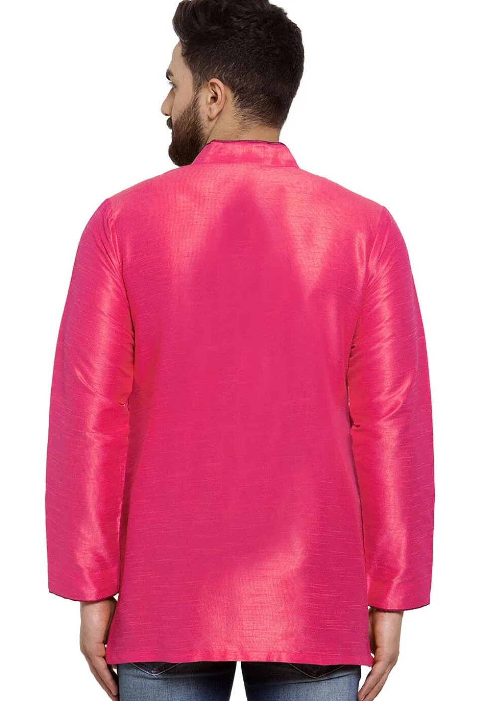 Solid Color Dupion Silk Short Kurta in Pink