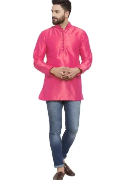 Solid Color Dupion Silk Short Kurta in Pink