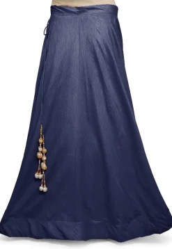Solid Color Dupion Silk Skirt in Navy Blue