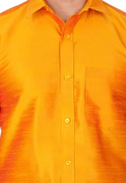 Solid Color Dupion Silk Shirt in Mustard