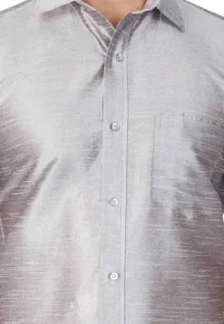 Solid Color Dupion Silk Shirt in Grey