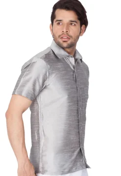 Solid Color Dupion Silk Shirt in Grey