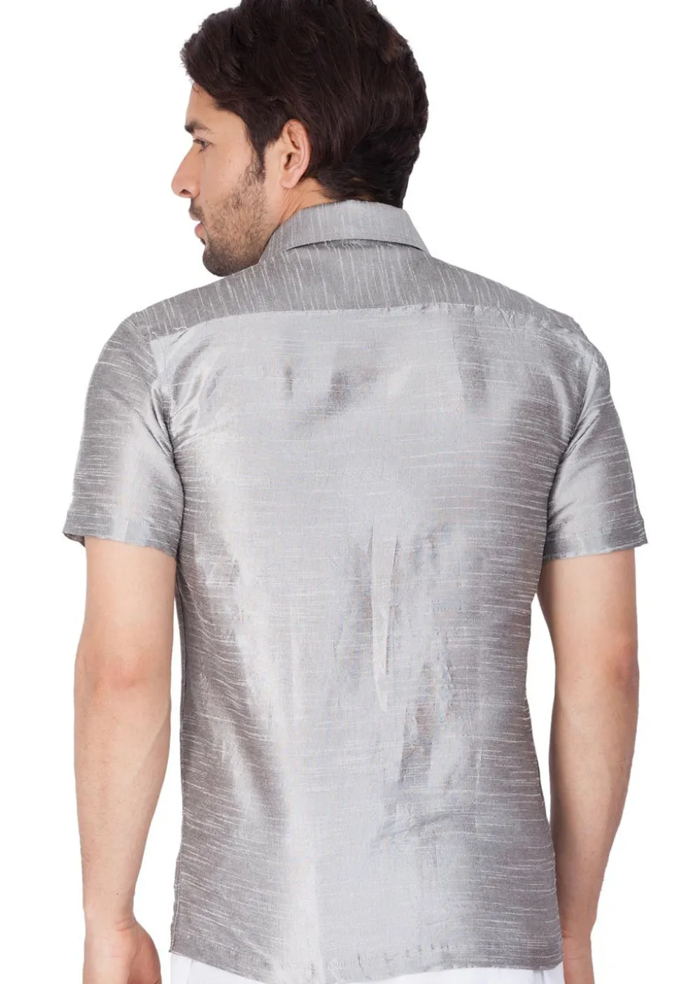 Solid Color Dupion Silk Shirt in Grey