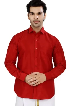 Solid Color Dupion Silk Shirt in Red