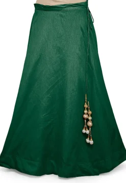 Solid Color Dupion Silk Skirt in Dark Green