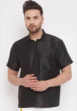 Solid Color Dupion Silk Shirt in Black