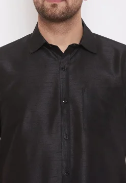 Solid Color Dupion Silk Shirt in Black