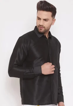 Solid Color Dupion Silk Shirt in Black