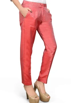 Solid Color Dupion Silk Straight Pant in Coral