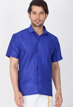 Solid Color Dupion Silk Shirt in Royal Blue