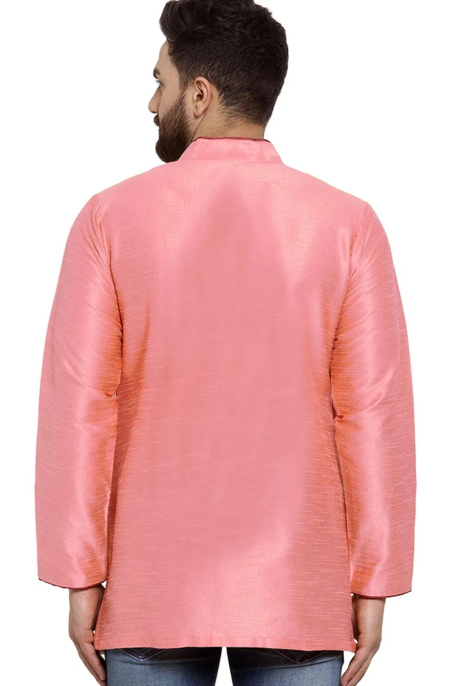 Solid Color Dupion Silk Short Kurta in Pink