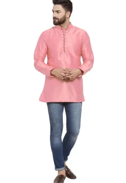 Solid Color Dupion Silk Short Kurta in Pink