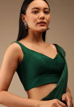 Solid Color DupionBlouse in Dark Green