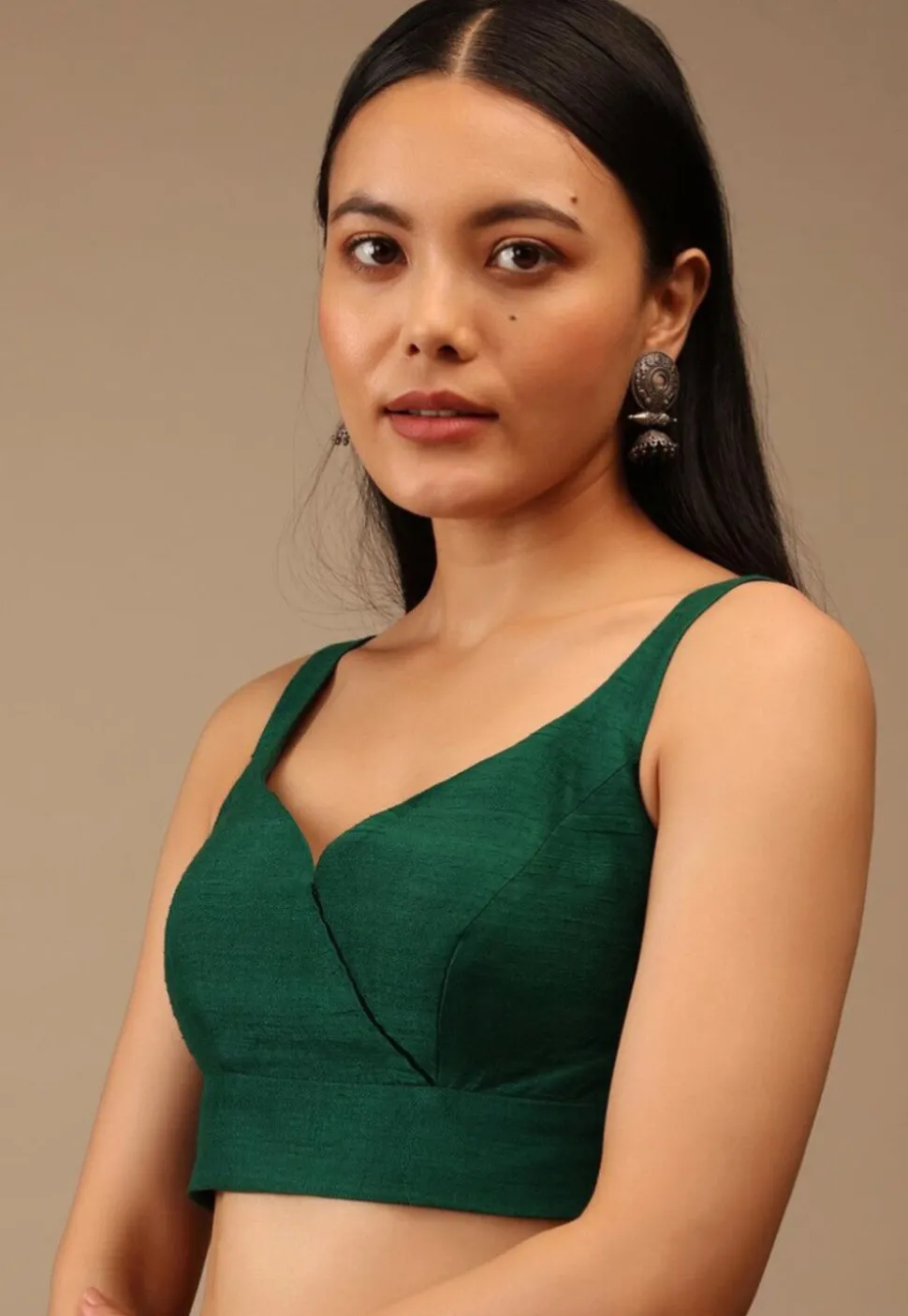 Solid Color DupionBlouse in Dark Green
