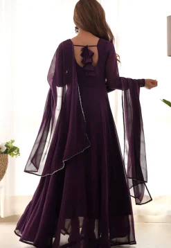 Solid Color Georgette Abaya Style Suit in Wine