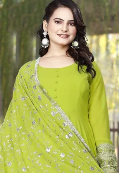 Solid Color Georgette Abaya Style Suit in Light Green