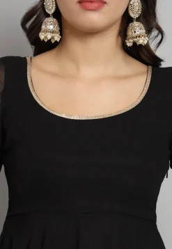 Solid Color Georgette Aline Suit in in Black