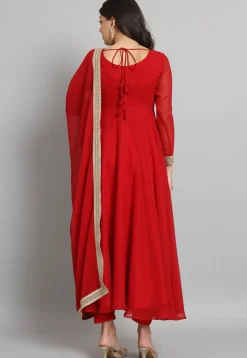Solid Color Georgette Aline Suit in in Red