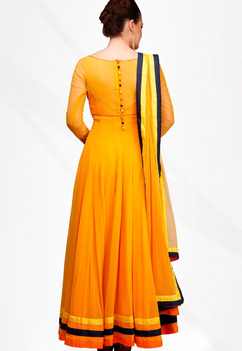 Solid Color Georgette Anarkali Suit in Yellow