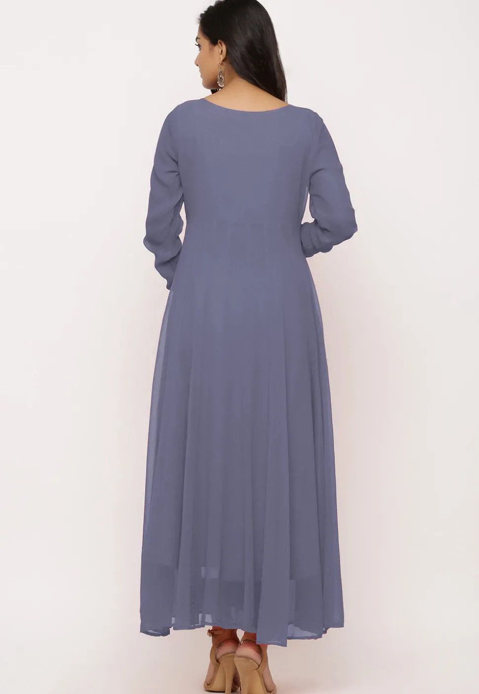 Solid Color Georgette Anarkali Kurta in Grey