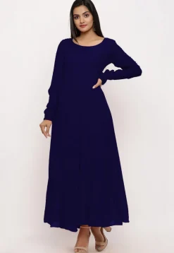 Solid Color Georgette Anarkali Kurta in Navy Blue