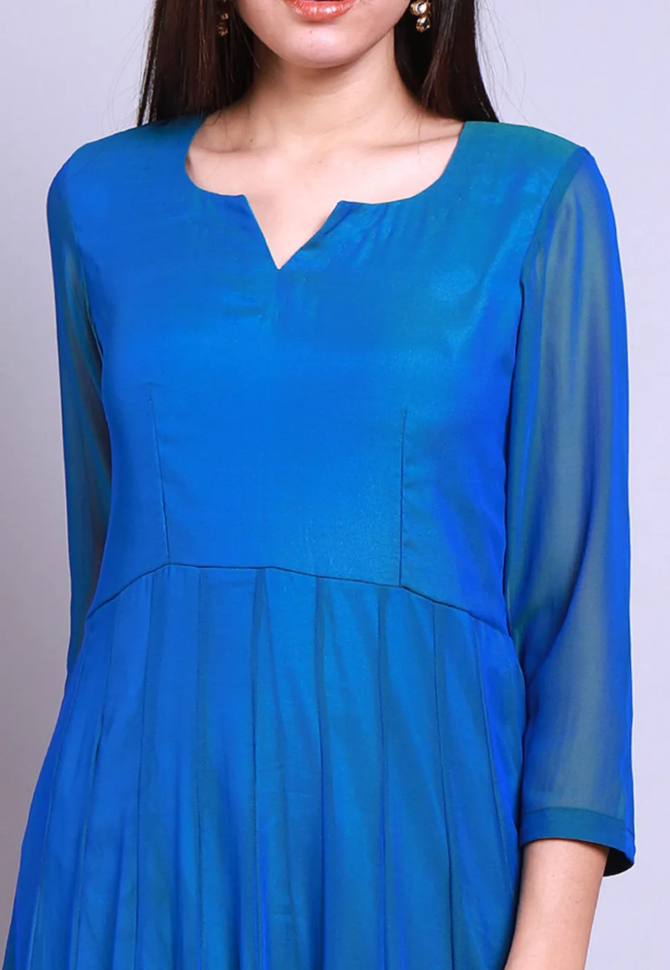 Solid Color Georgette Anarkali Kurta in Blue