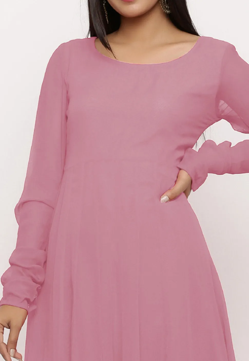 Solid Color Georgette Anarkali Kurta in Baby Pink
