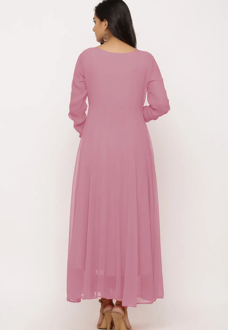 Solid Color Georgette Anarkali Kurta in Baby Pink