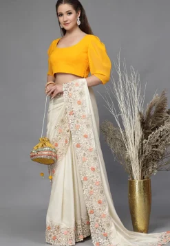 Solid Color Georgette Back Cut Out Blouse in Mustard