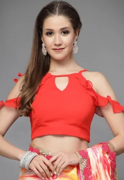 Solid Color Georgette Blouse in Red