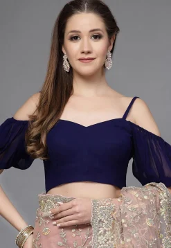 Solid Color Georgette Blouse in Navy Blue