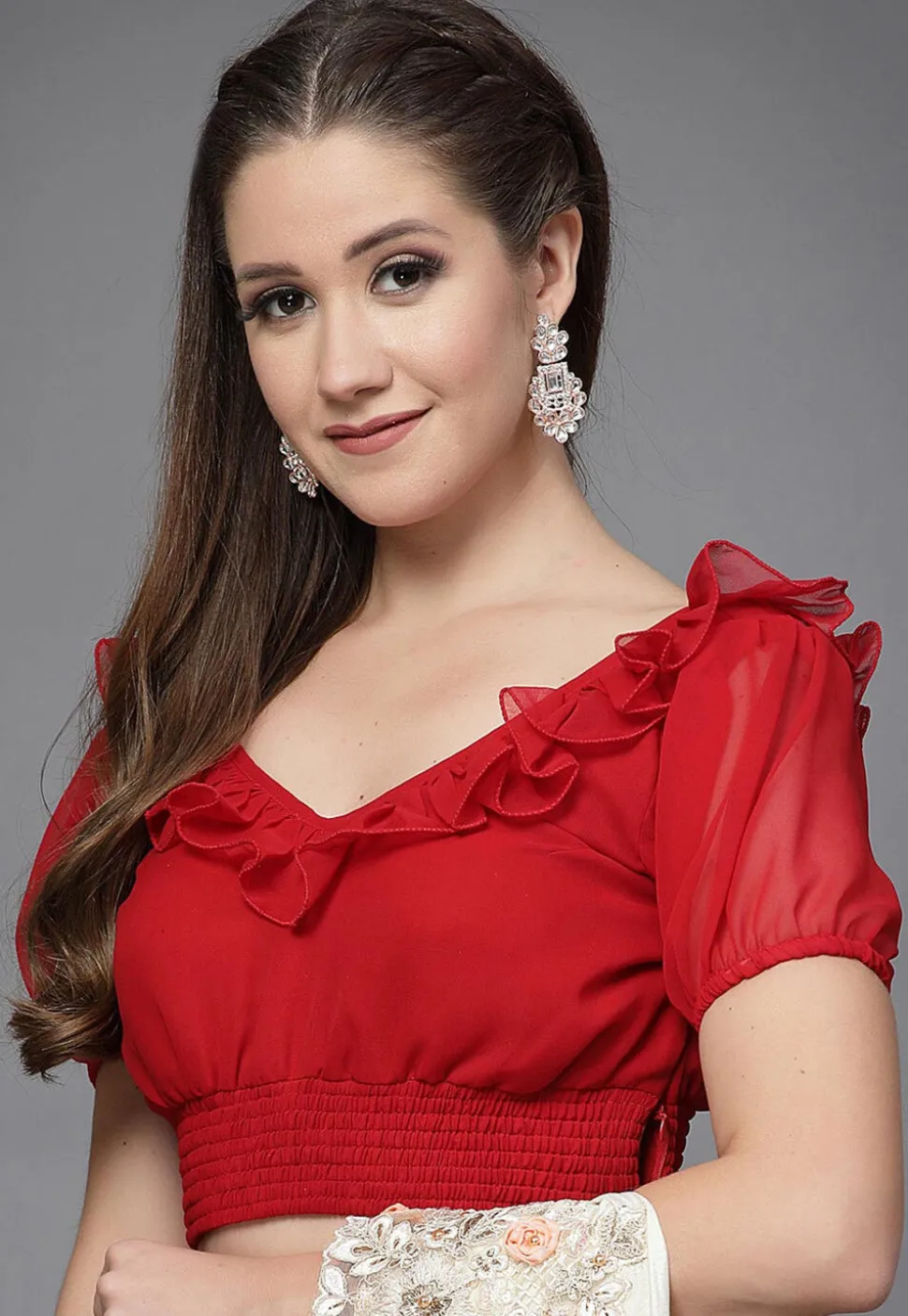 Solid Color Georgette Blouse in Red