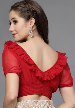 Solid Color Georgette Blouse in Red