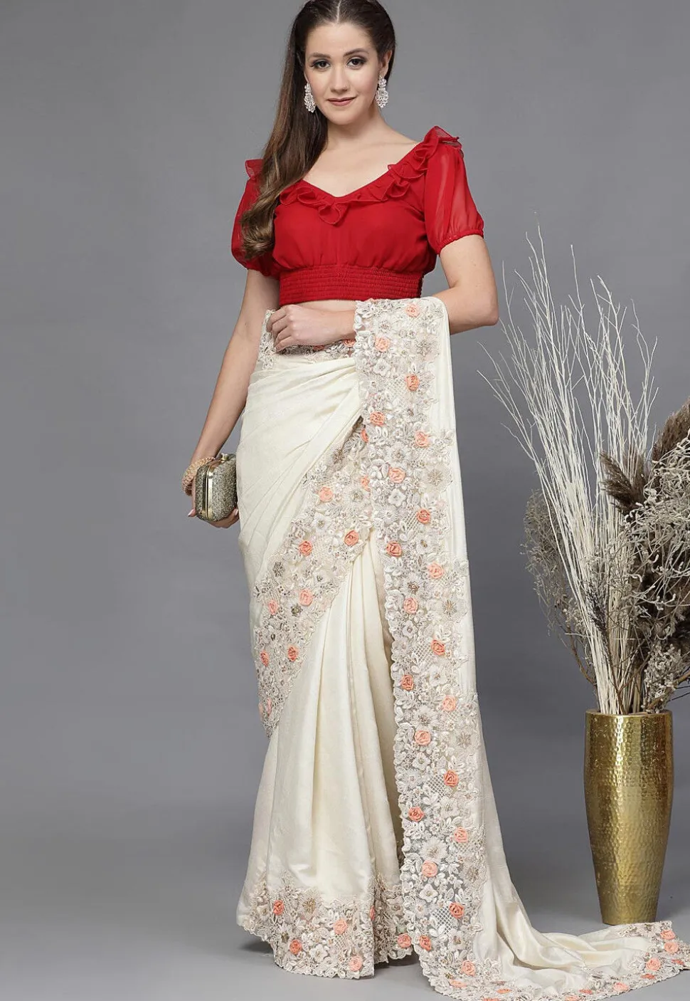 Solid Color Georgette Blouse in Red